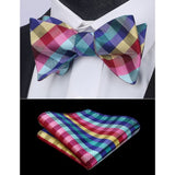 Plaid Bow Tie & Pocket Square Sets - D-YELLOW/BLUE/RED