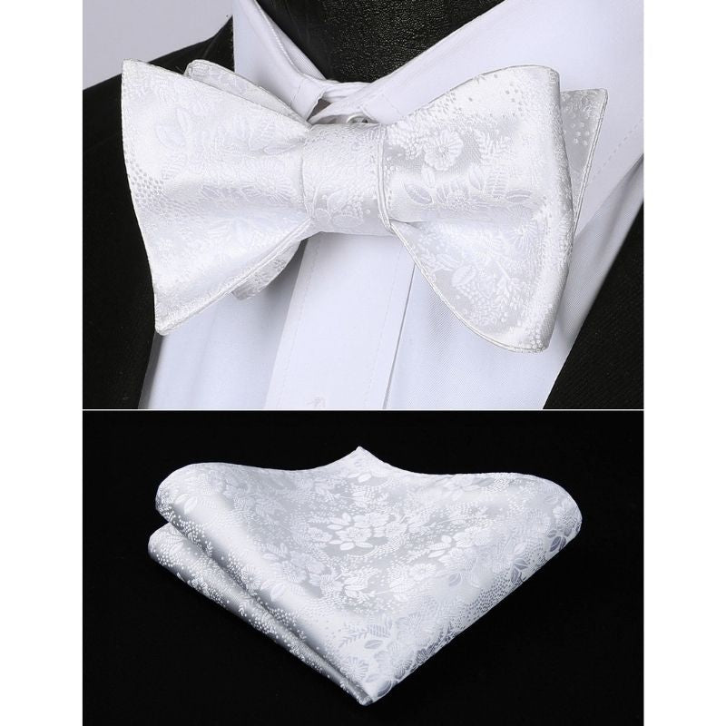 Floral Bow Tie & Pocket Square - A-WHITE