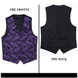 Paisley Vest Tie Handkerchief Set Purple Black