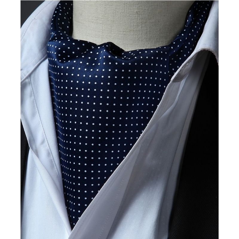 Polka Dot Ascot Cravat Scarf - NAVY BLUE/SILVER