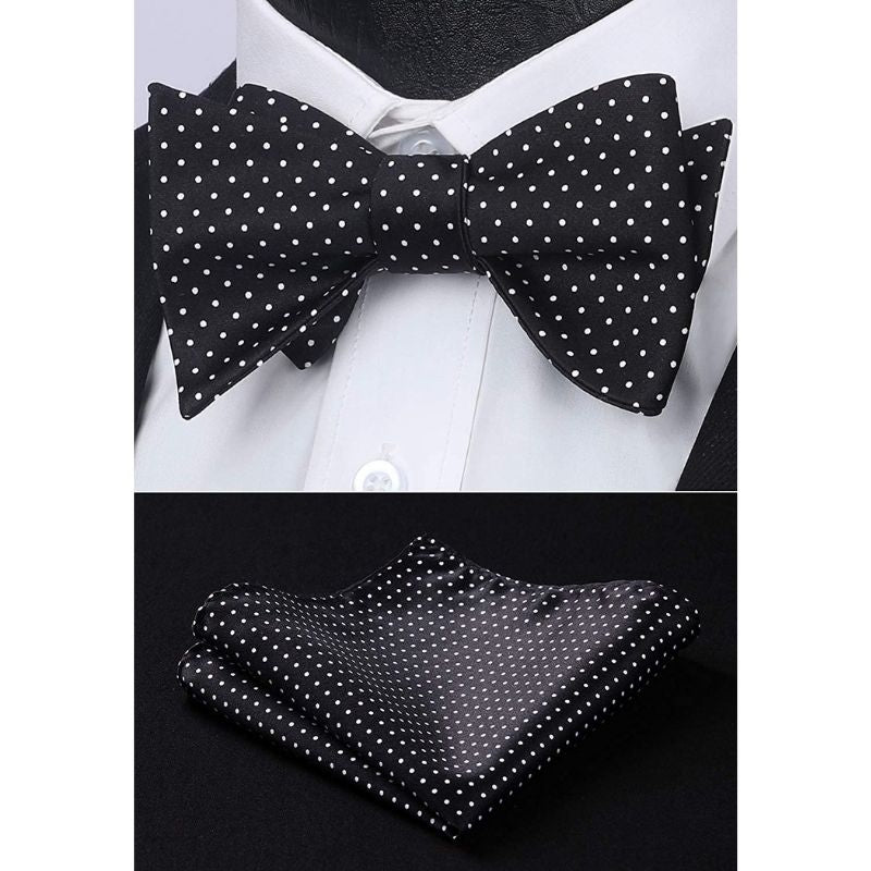 Polka Dots Bow Tie & Pocket Square - BLACK/WHITE