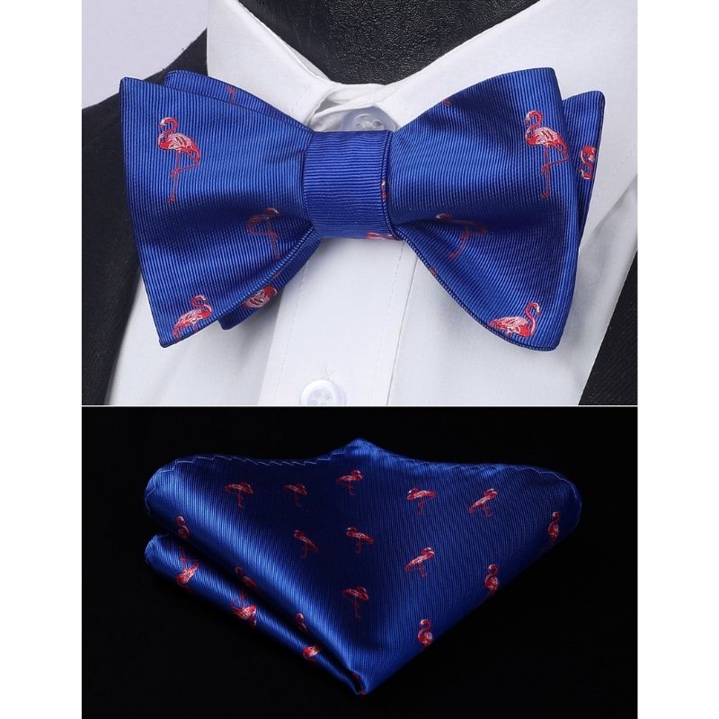 Fun Animal Bow Tie & Pocket Square - FLAMINGO/BLUE/RED
