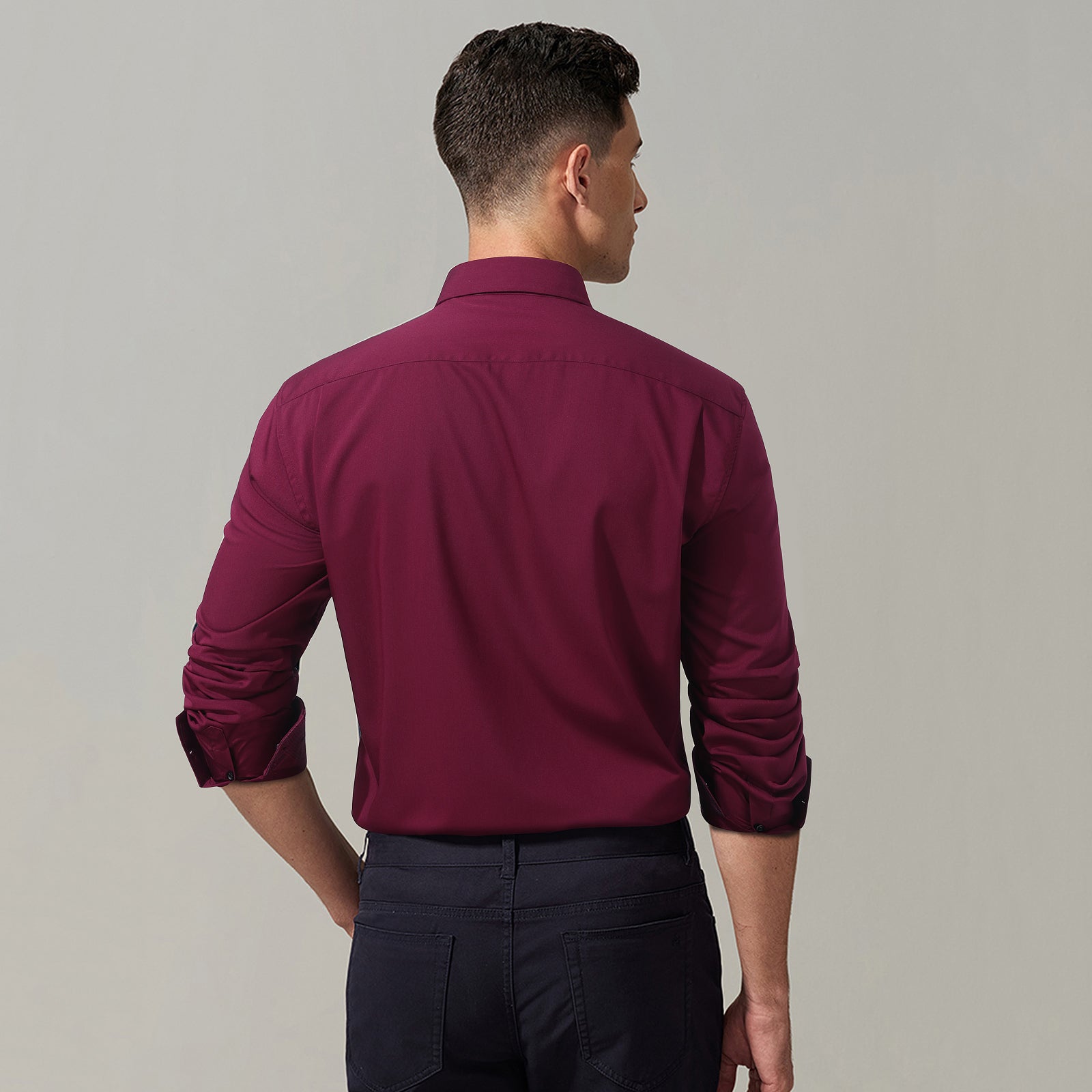 Casual Formal Shirt with Pocket - 07-BURGUNDY