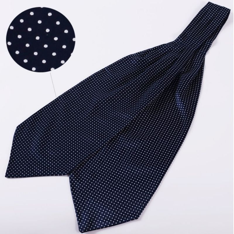 Polka Dot Ascot Cravat Scarf - NAVY BLUE/SILVER