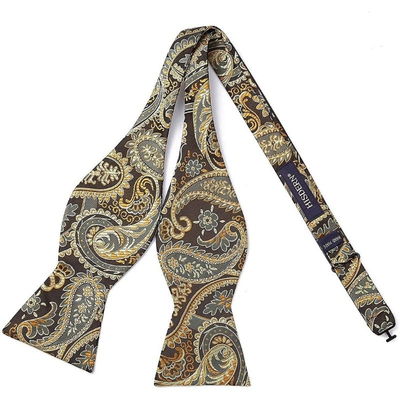 Floral Paisley Suspender Bow Tie Handkerchief 1 Gold Brown