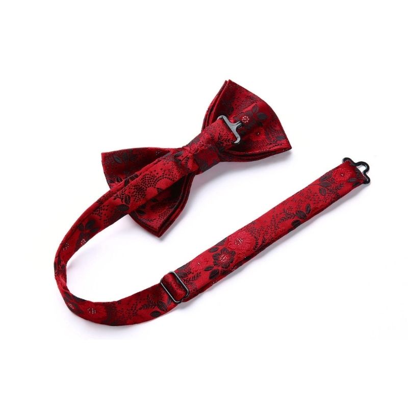 Paisley Floral Suspender Pre Tied Bow Tie Handkerchief A1 Red Black