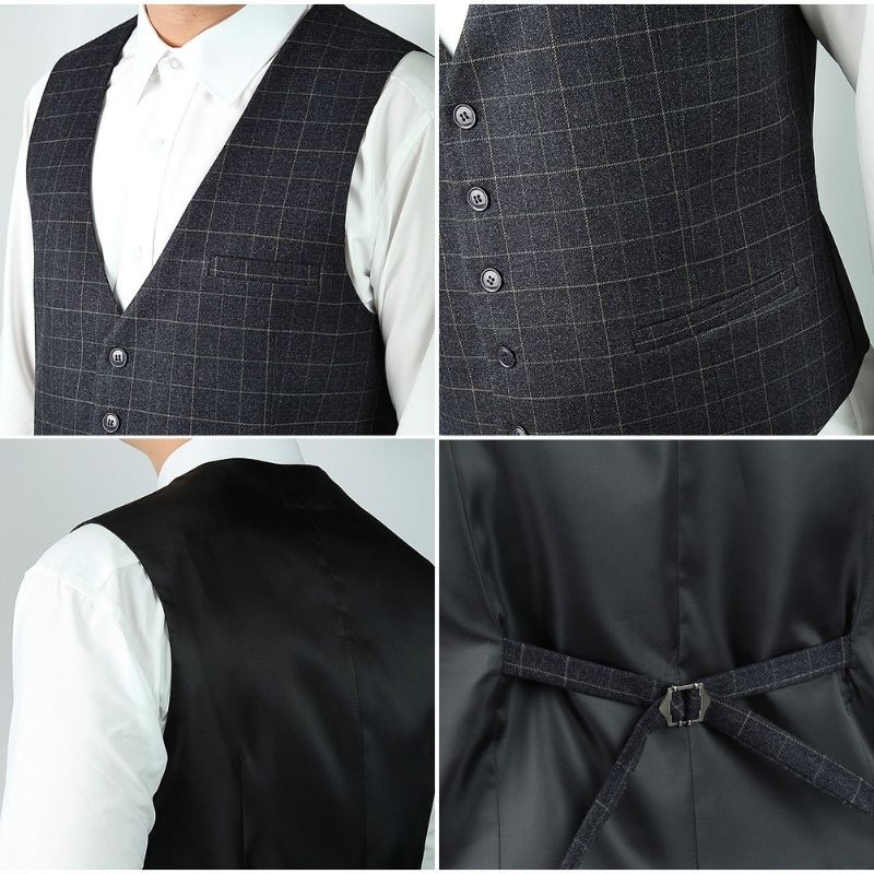 Plaid Slim Vest A Dark Black