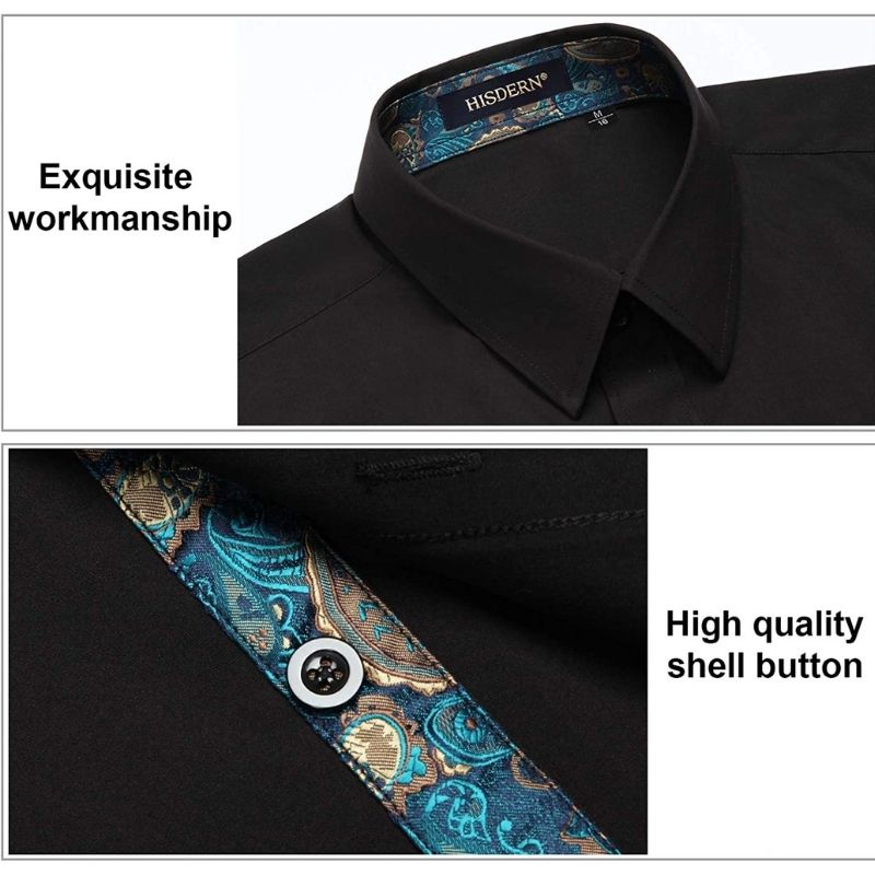 Casual Formal Shirt with Pocket - BLACK/AUQA