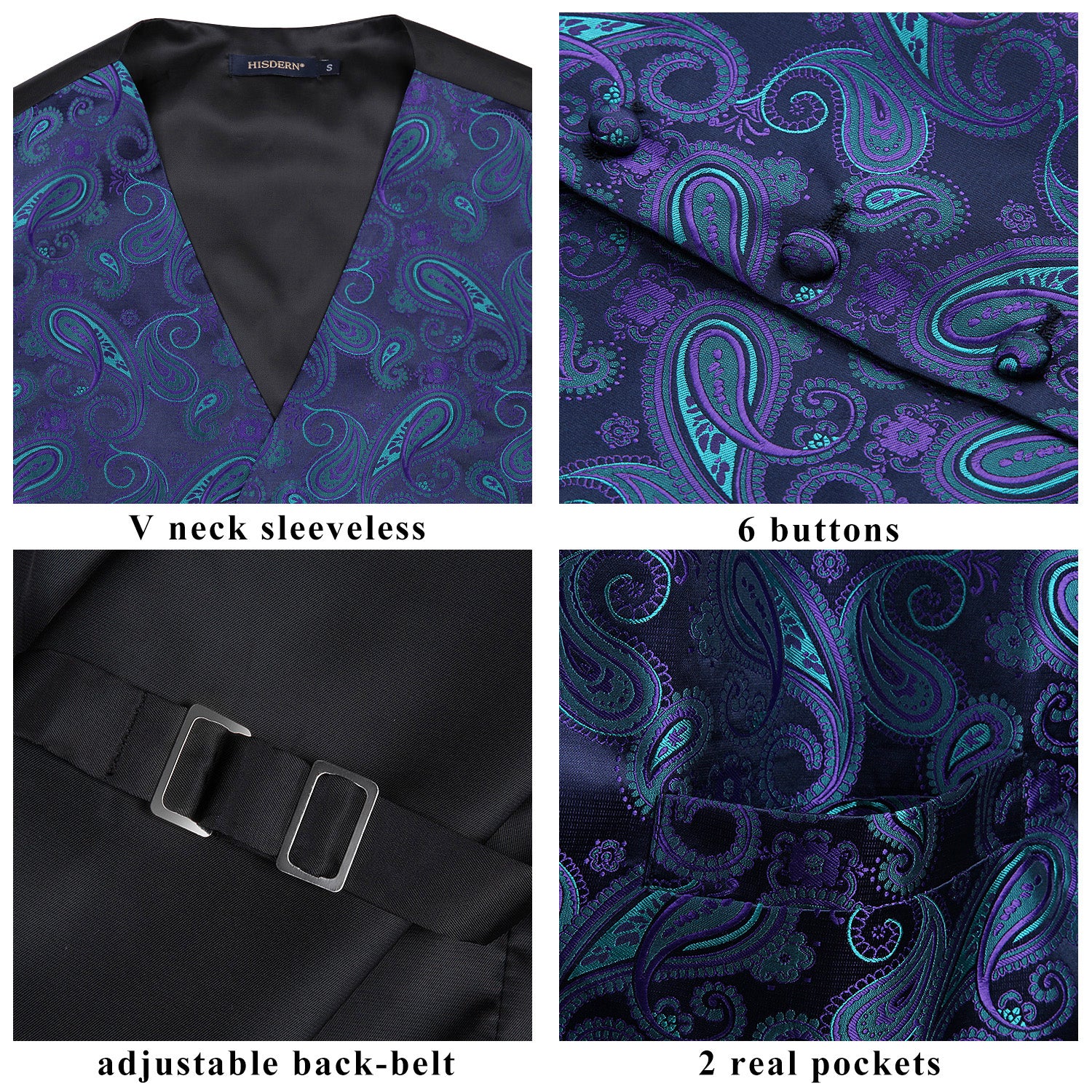 Paisley Vest Tie Handkerchief Set Purple Green