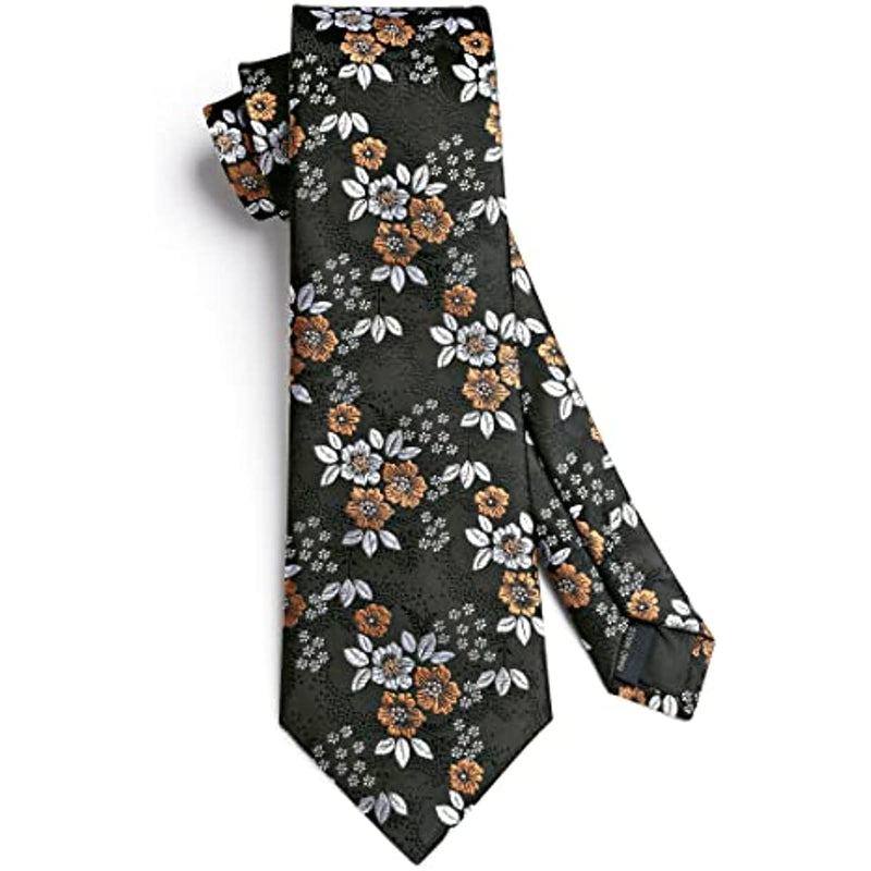 Floral Tie Handkerchief Set - X-ORANGE WHITE