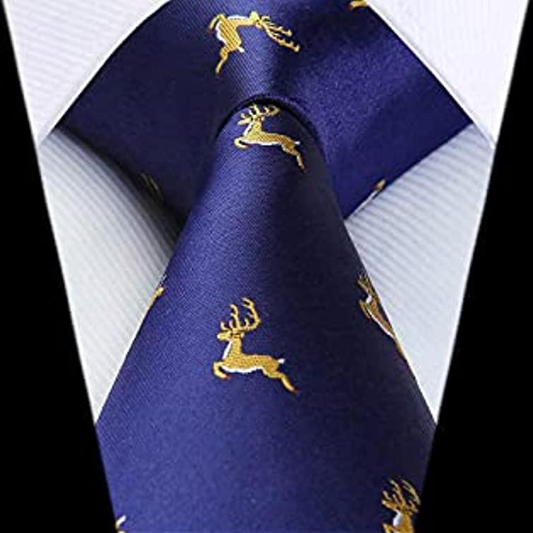 Deer Tie Handkerchief Set - NAVY BLUE/YELLOW