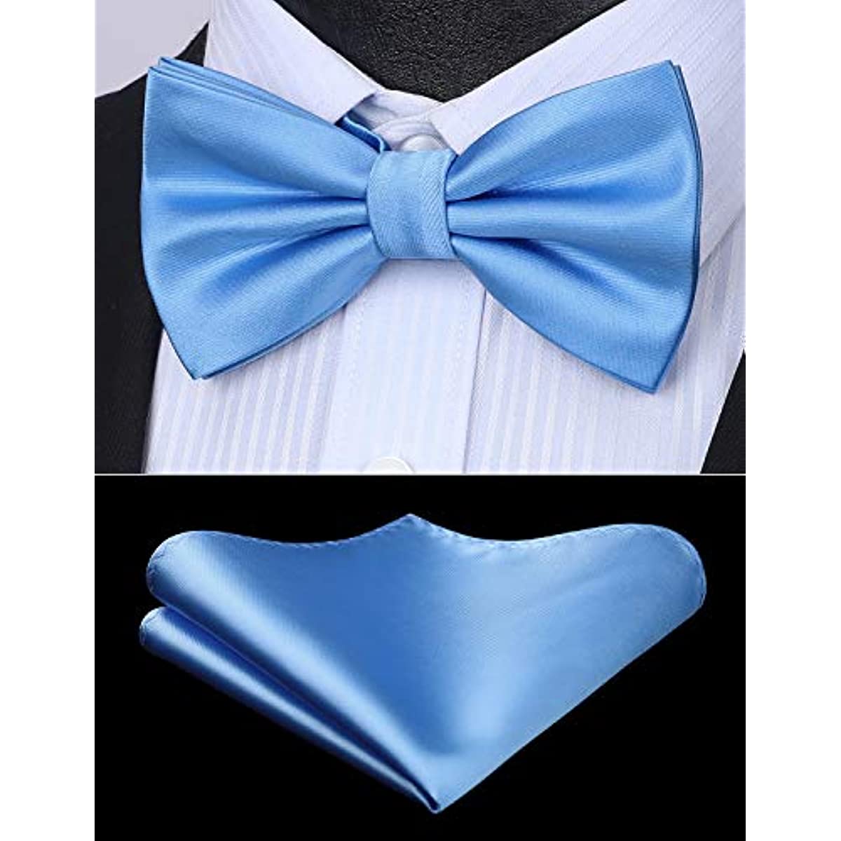 Solid Pre-Tied Bow Tie & Pocket Square - B-BLUE 2