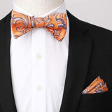 Paisley Floral Suspender Bow Tie Handkerchief - 9-ORANGE/BLUE/WHITE