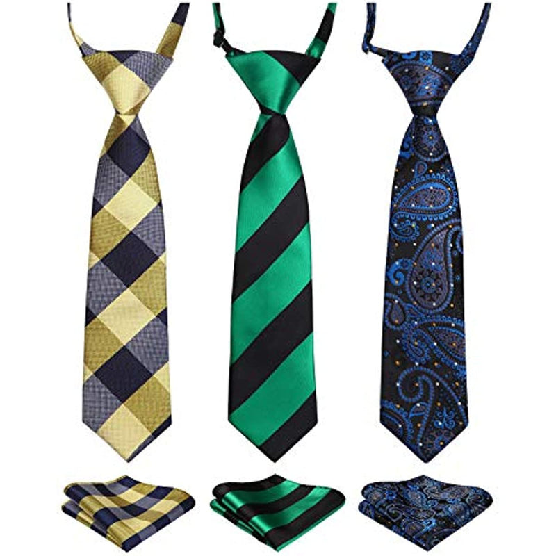 3PCS 13"/15" Boy's Pre-Tied Necktie Handkerchief Set - T3E007