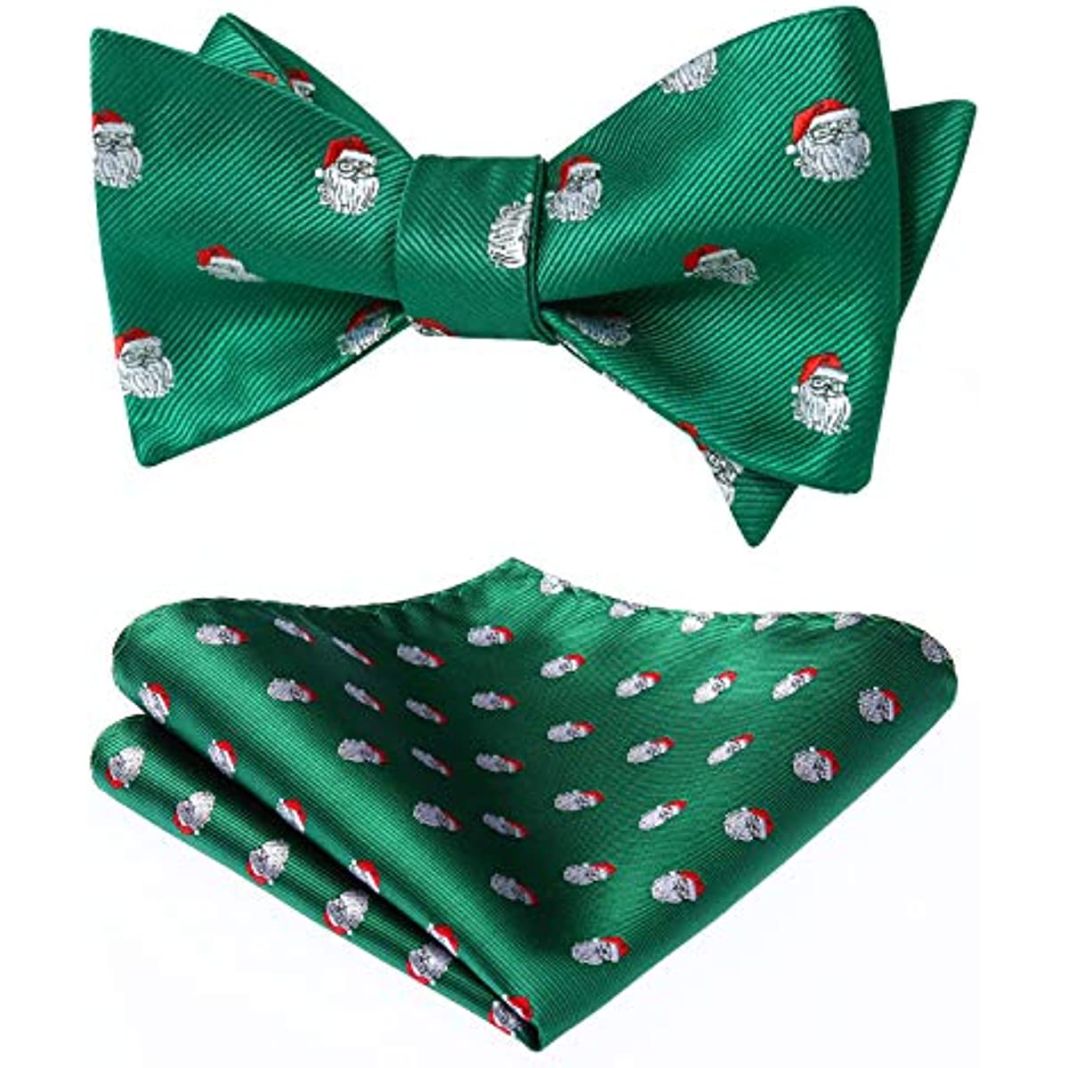 Christmas Bow Tie & Pocket Square - B1-GREEN-SANTA CLAUS
