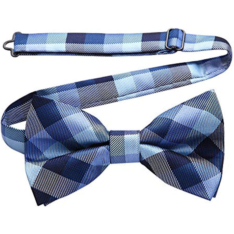 Plaid Pre-Tied Bow Tie & Pocket Square Sets - 15-CHECK-NAVY BLUE