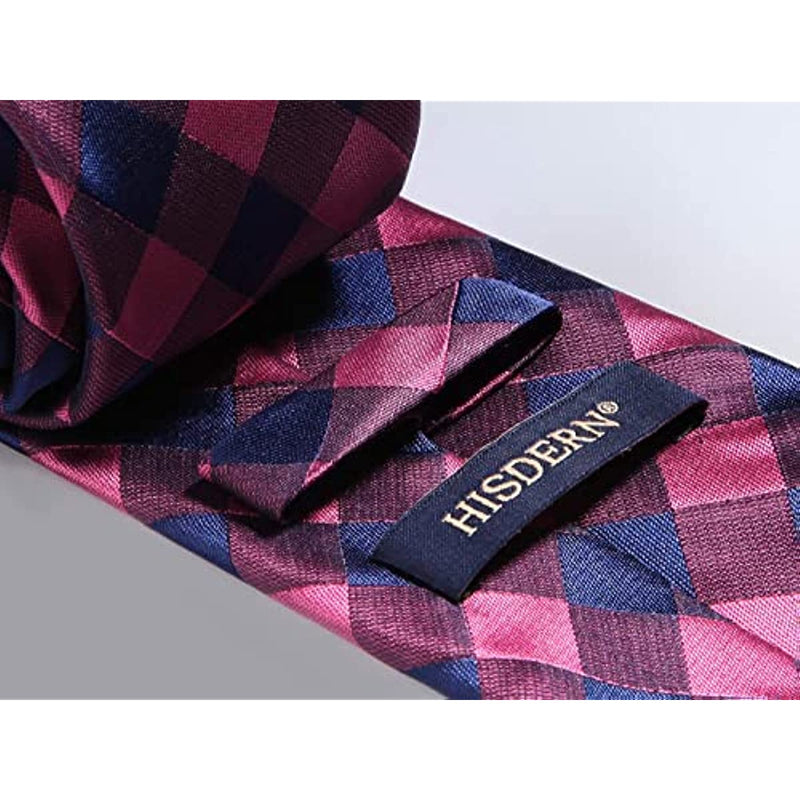 Plaid Tie Handkerchief Set - E-PURPLE