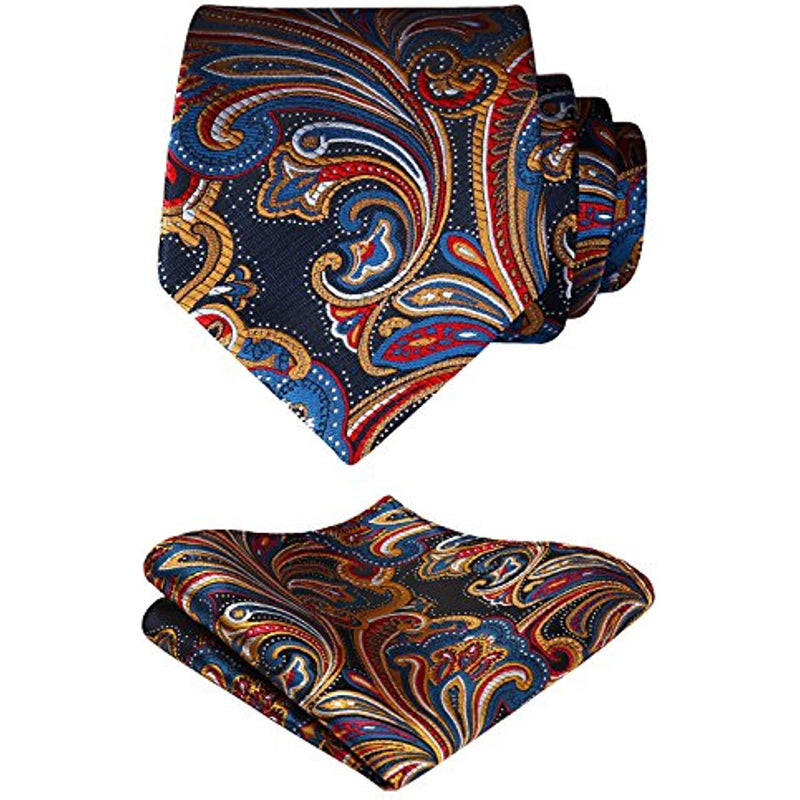 Paisley Tie Handkerchief Set - ORANGE/DARK BLUE