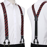 Stripe Suspender Bow Tie Handkerchief - RED/BLACK