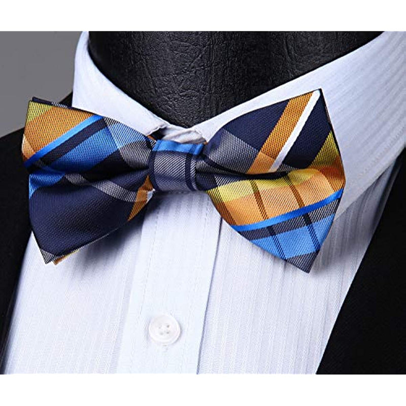 Plaid Pre-Tied Bow Tie - CHECK - BLUE/YELLOW