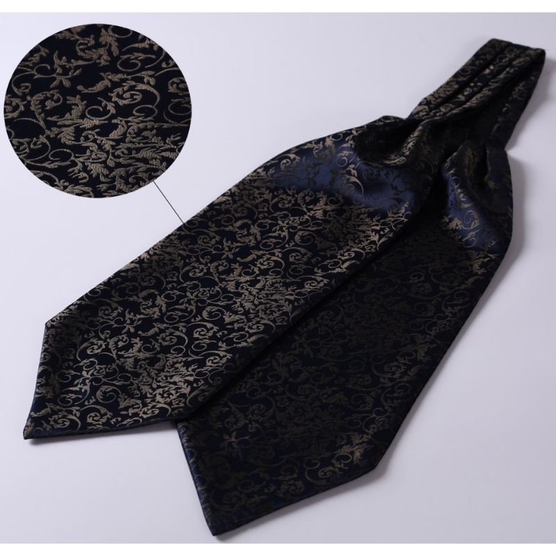 Floral Paisley Ascot Cravat Scarf Navy Blue Tan