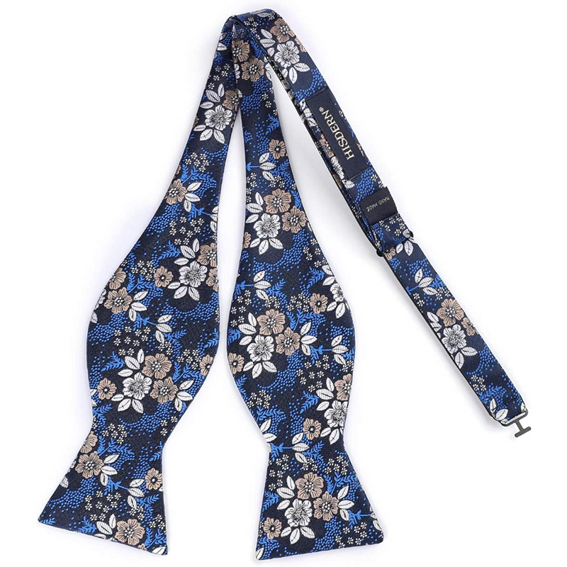 Floral Bow Tie & Pocket Square - A-NAVY BLUE/WHITE/BROWN