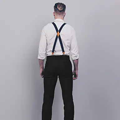 X Shaped Adjustable Suspender With 4 Clips Navy Blue 1