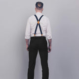 X Shaped Adjustable Suspender With 4 Clips Navy Blue