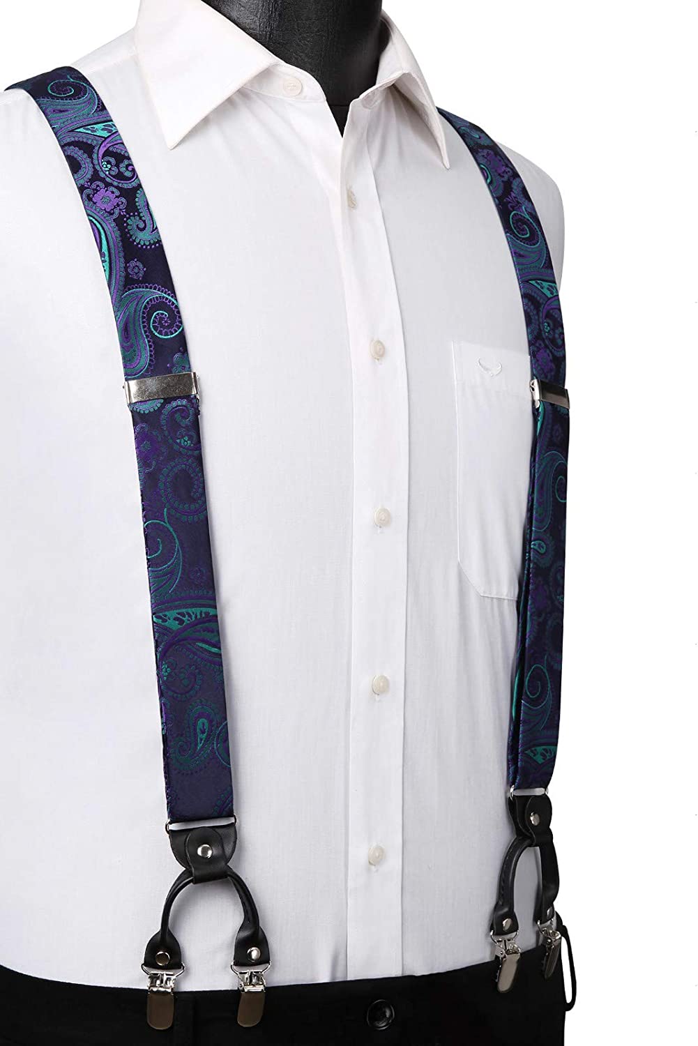 Floral Paisley Suspender Bow Tie Handkerchief 9 Blue Purple Green