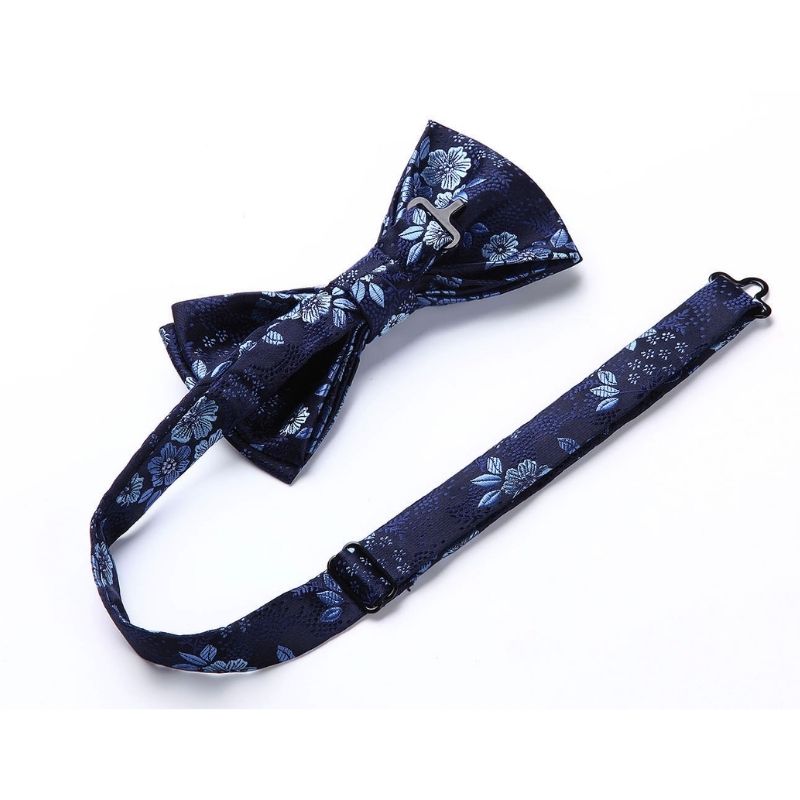 Paisley Floral Suspender Pre Tied Bow Tie Handkerchief A3 Blue
