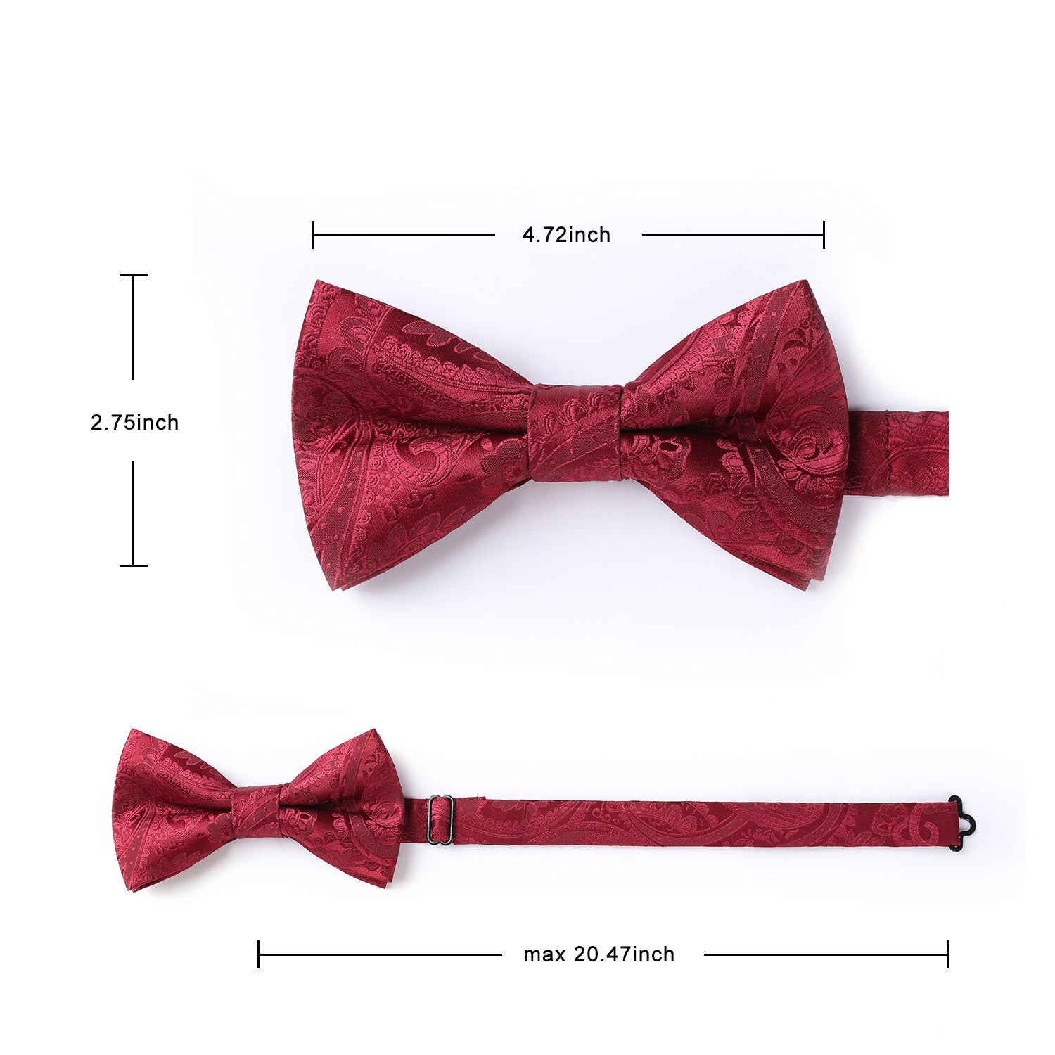 Paisley Pre-Tied Bow Tie & Pocket Square - BURGUNDY