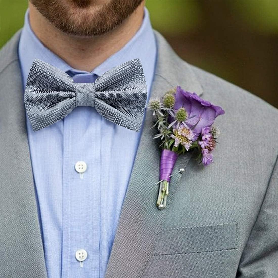 Solid Pre-Tied Bow Tie & Pocket Square - G-GREY