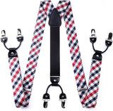 Plaid Suspender Bow Tie Handkerchief Red White Blue