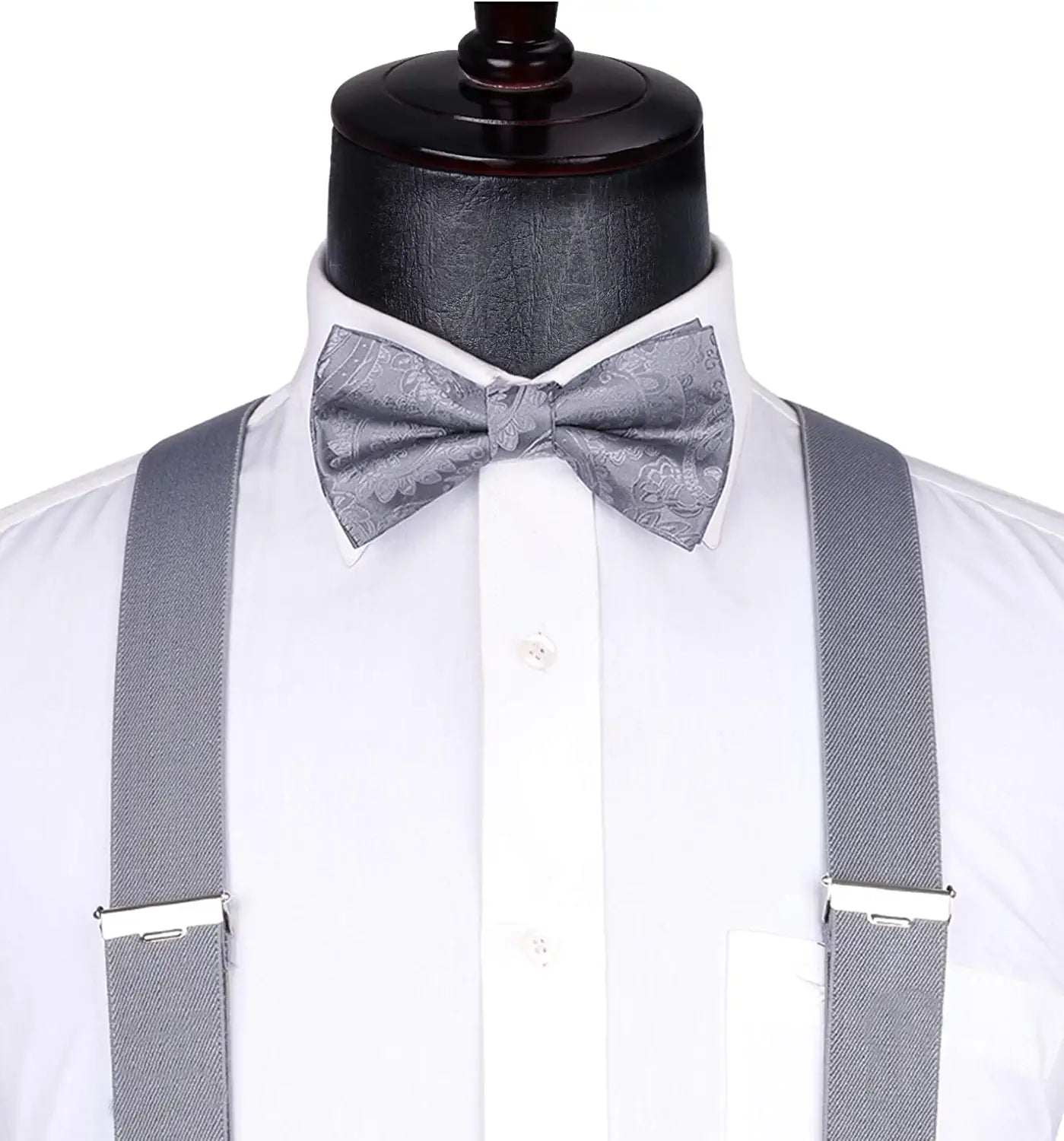 X Shaped Adjustable Suspender With 4 Clips Gray 1