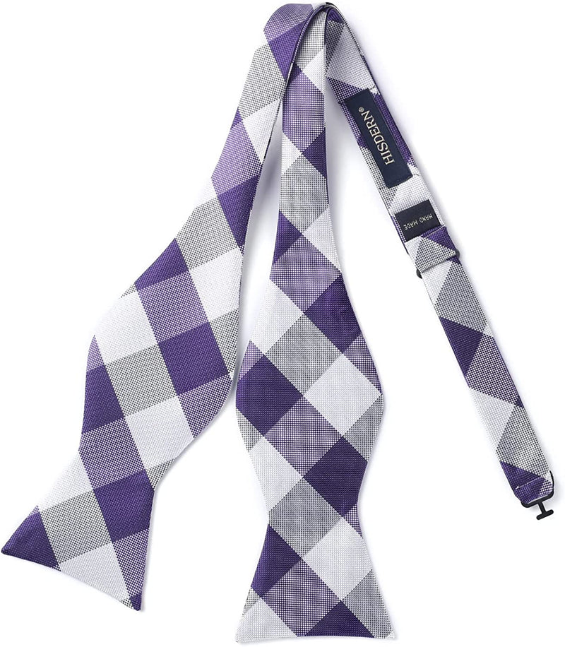 Plaid Suspender Bow Tie Handkerchief Purple White