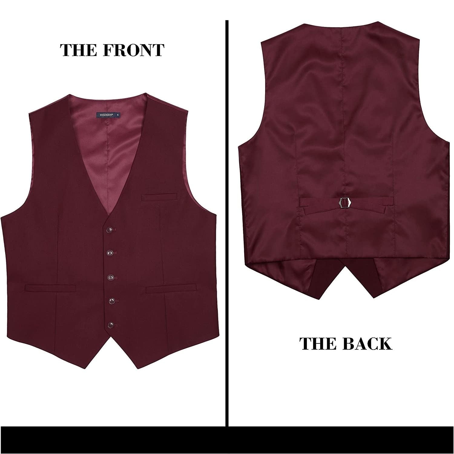 Solid 3Pc Suit Vest Set Burgundy 2