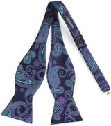 Floral Paisley Suspender Bow Tie Handkerchief 9 Blue Purple Green
