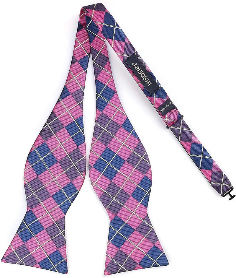 Plaid Suspender Bow Tie Handkerchief Hot Pink Blue