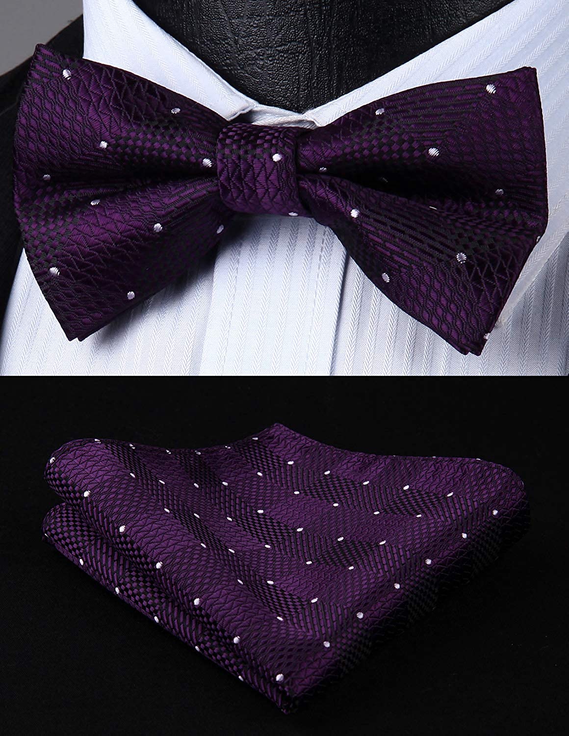 Plaid Dot Suspender Pre Tied Bow Tie Handkerchief 1 Black