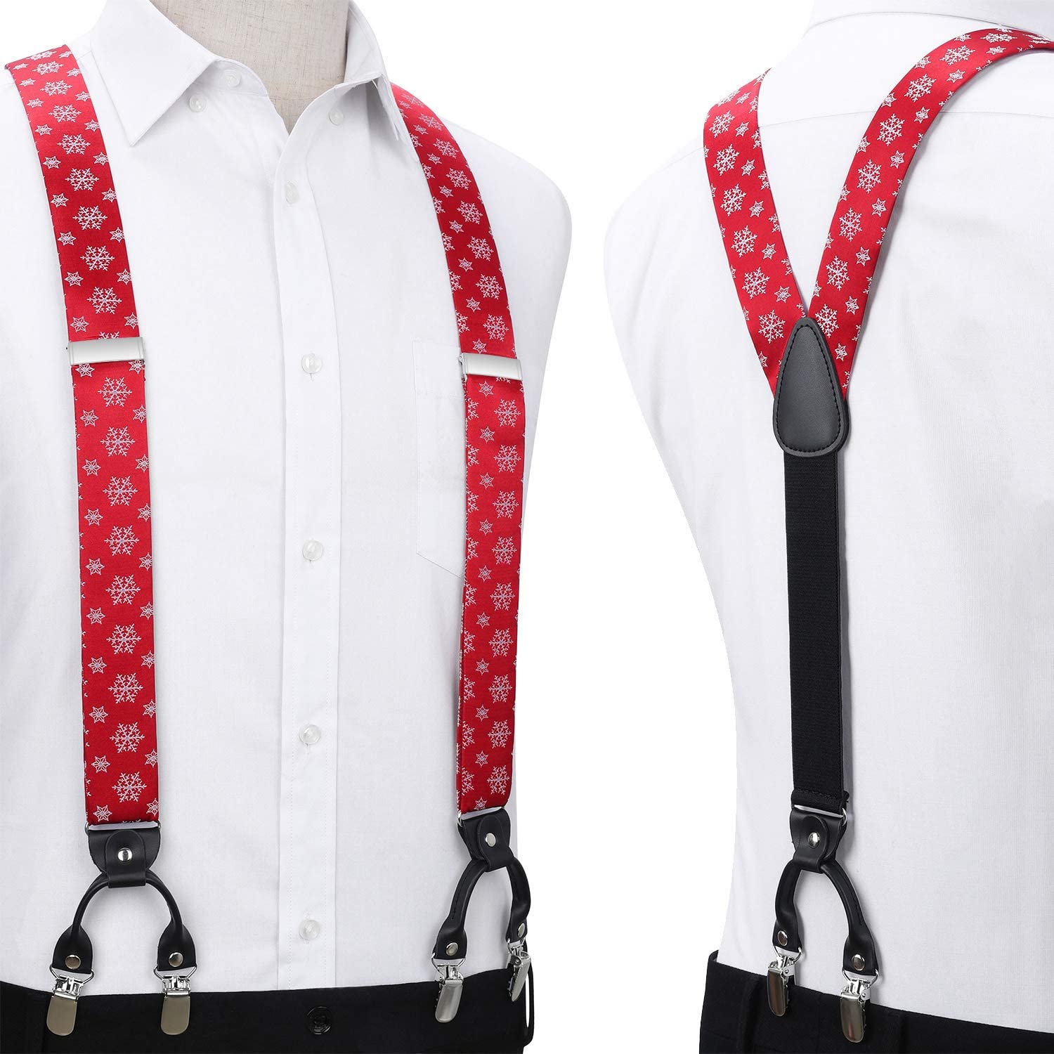 Christmas Suspender Pre Tied Bow Tie Handkerchief 03 Red White