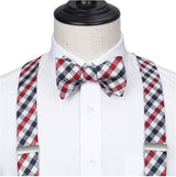 Plaid Suspender Bow Tie Handkerchief Red White Blue