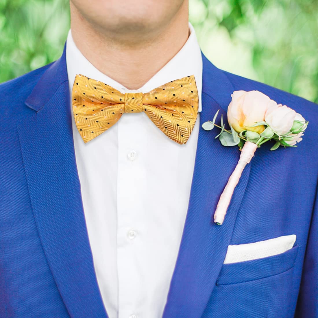 Polka Dot Pre-Tied Bow Tie & Pocket Square - A-YELLOW