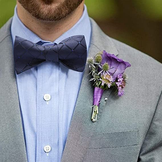 Plaid Bow Tie & Pocket Square - 1-NAVY BLUE