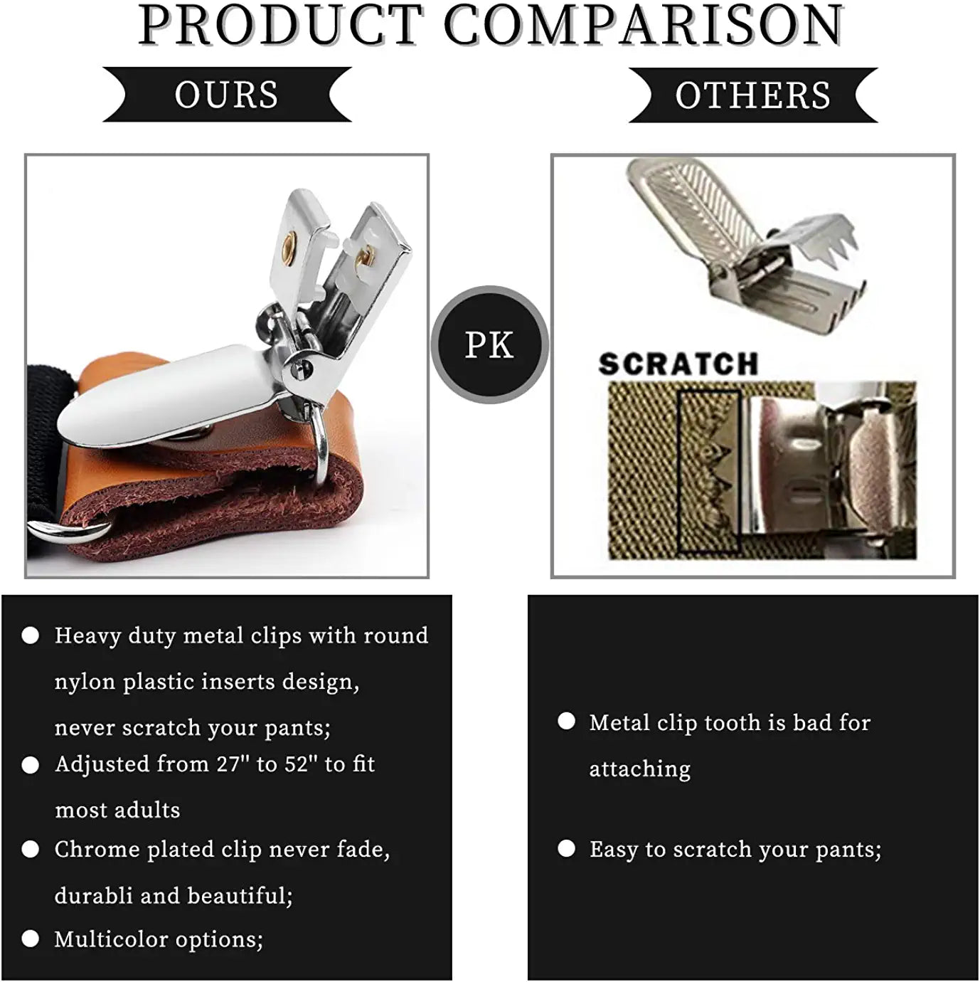 X-shaped Adjustable Suspender with 4 Clips - RED