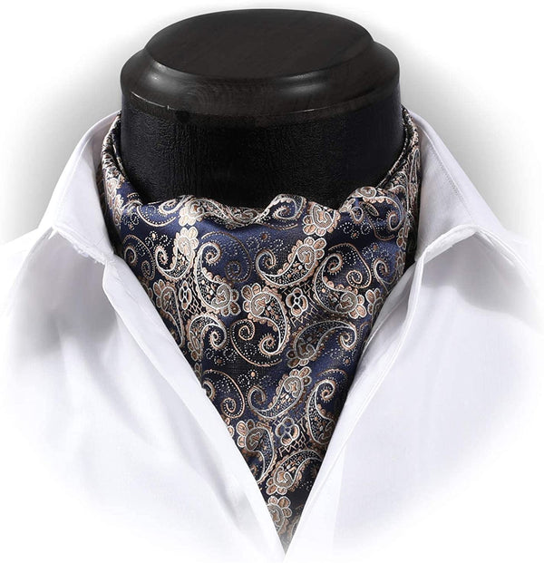 Paisley Ascot Cravat Scarf A Navy Beige