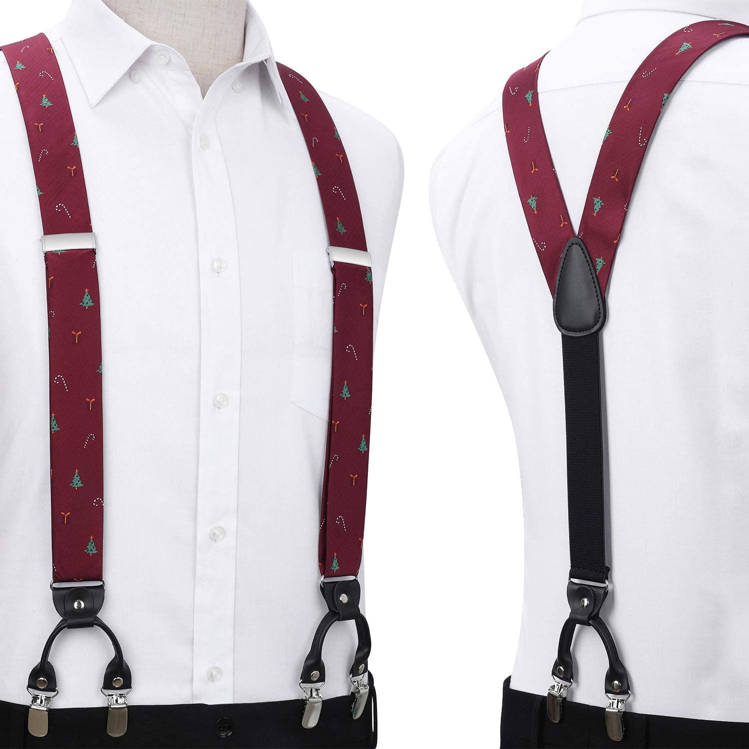 Christmas Suspender Pre Tied Bow Tie Handkerchief 07 Burgundy Green White