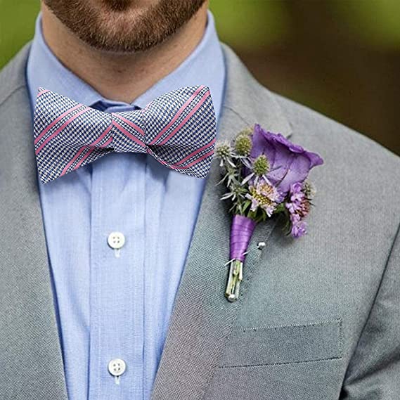 Plaid Bow Tie & Pocket Square - D-PINK / BLUE