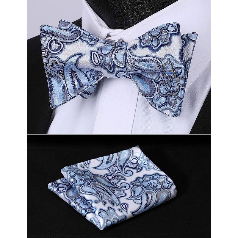 Floral Bow Tie & Pocket Square - WHITE/BLUE