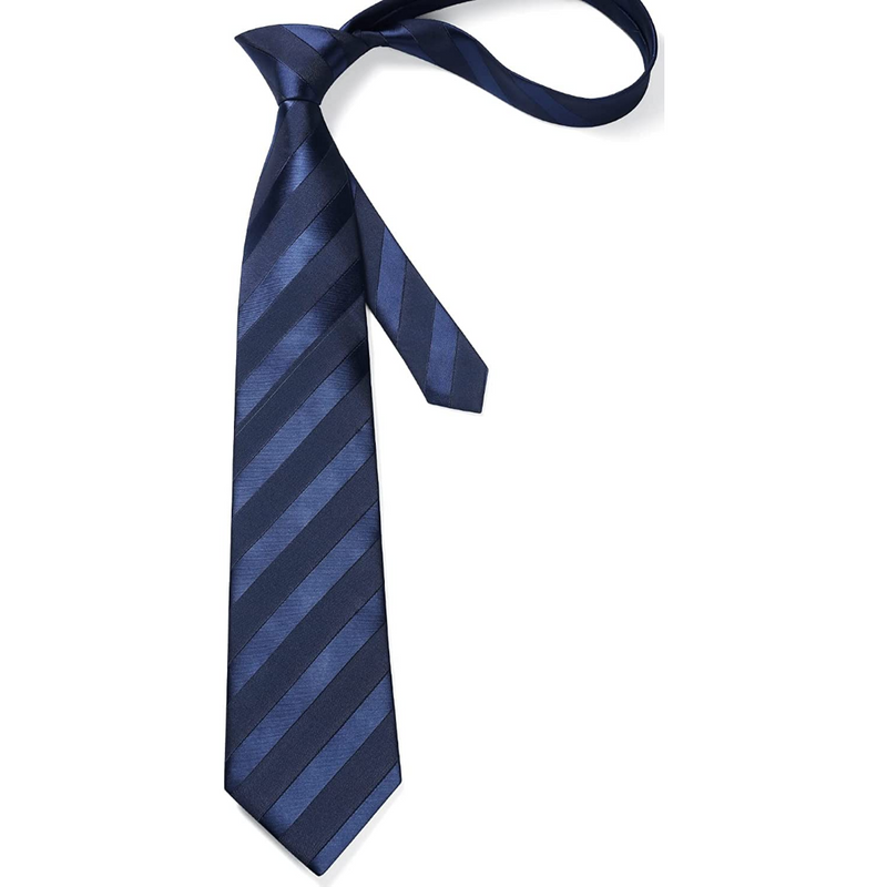 Stripe Tie Handkerchief Set - 03-NAVY BLUE