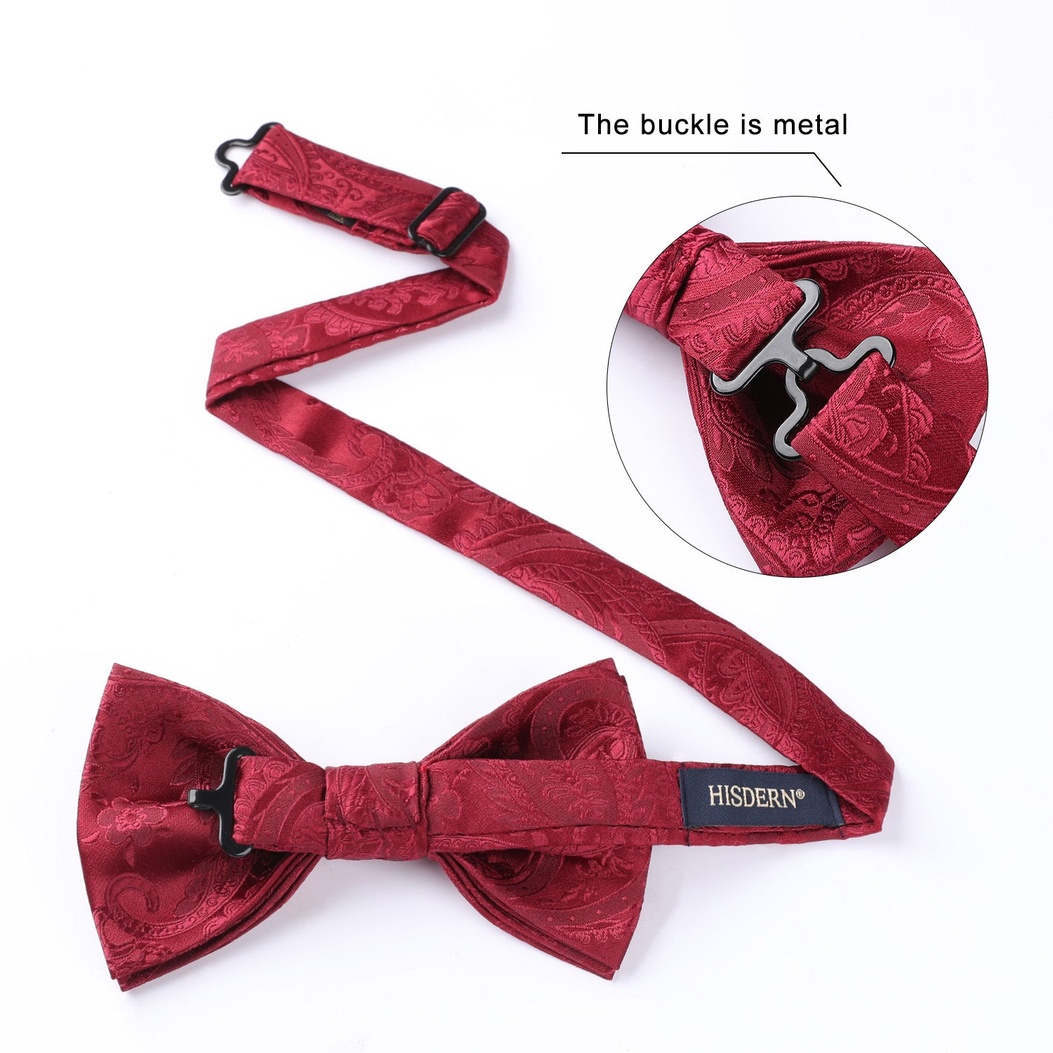 Paisley Pre-Tied Bow Tie & Pocket Square - BURGUNDY